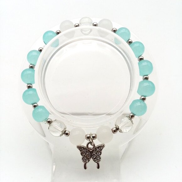 Butterfly Charm Bracelet Stainless Metal Beads Boho Dangle Stretchy - Picture 1 of 3